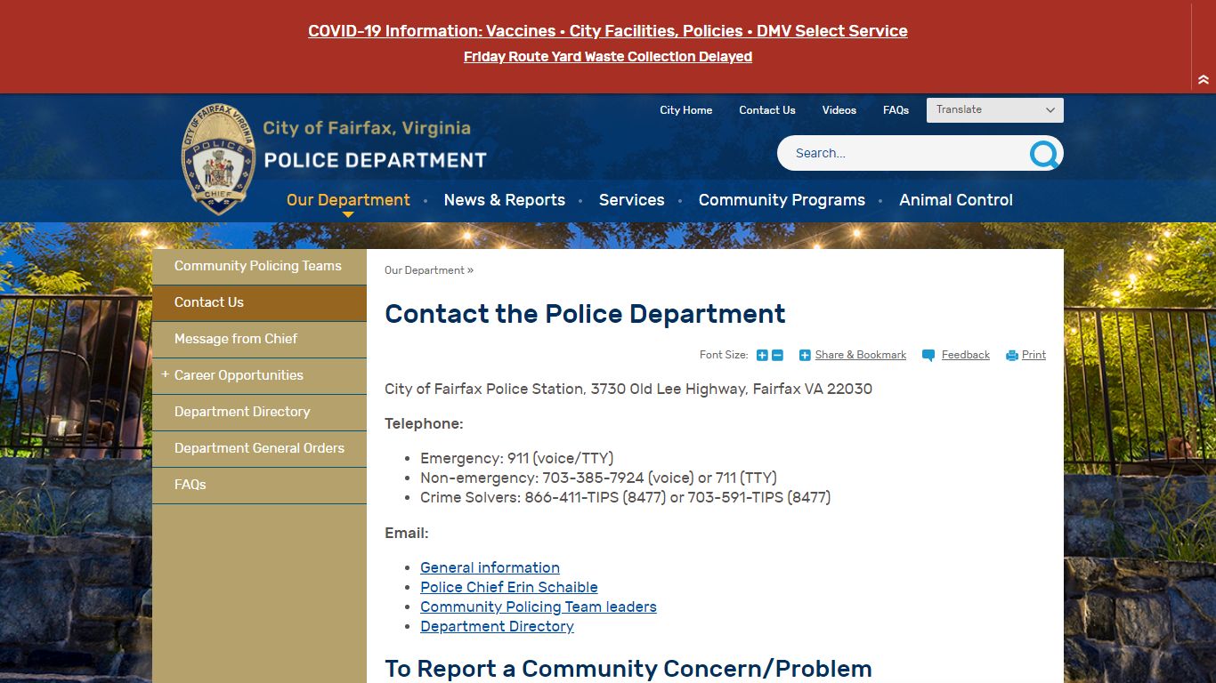 Contact the Police Department | City of Fairfax, VA